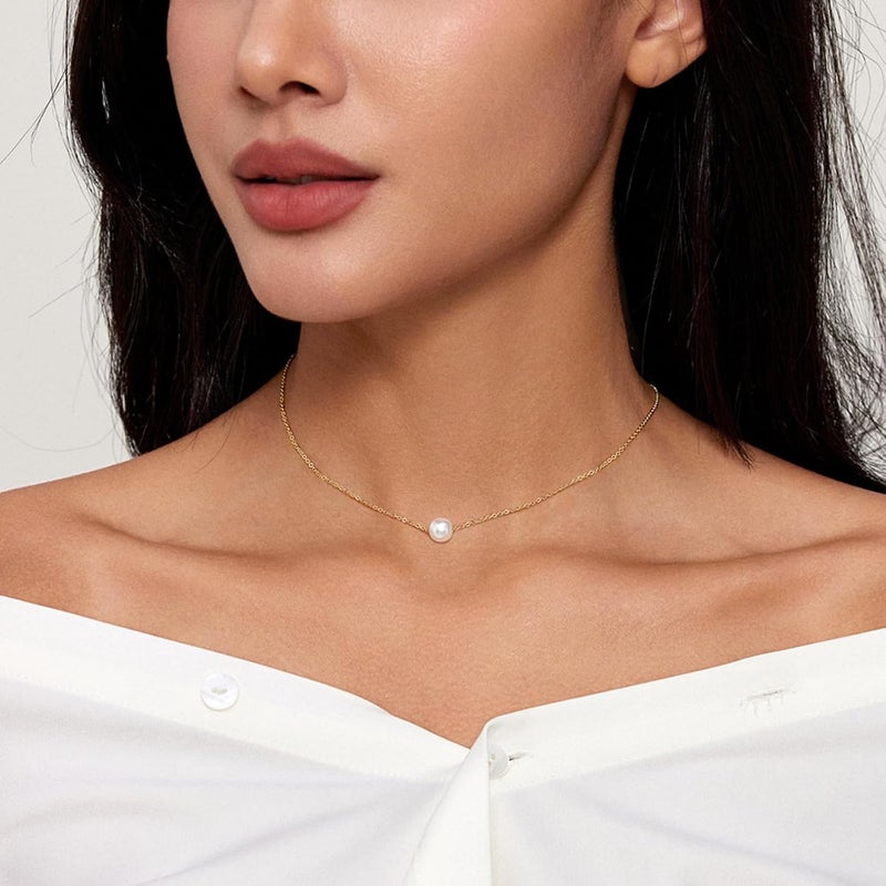 Zeffy Pearl Necklace 4MM/6MM/8MM Dainty Round Imitation Pearl Choker Necklace Wedding Pearl Necklace Delicate Jewelry for Women Simple Bridesmaid Jewelry Gifts - Image 4